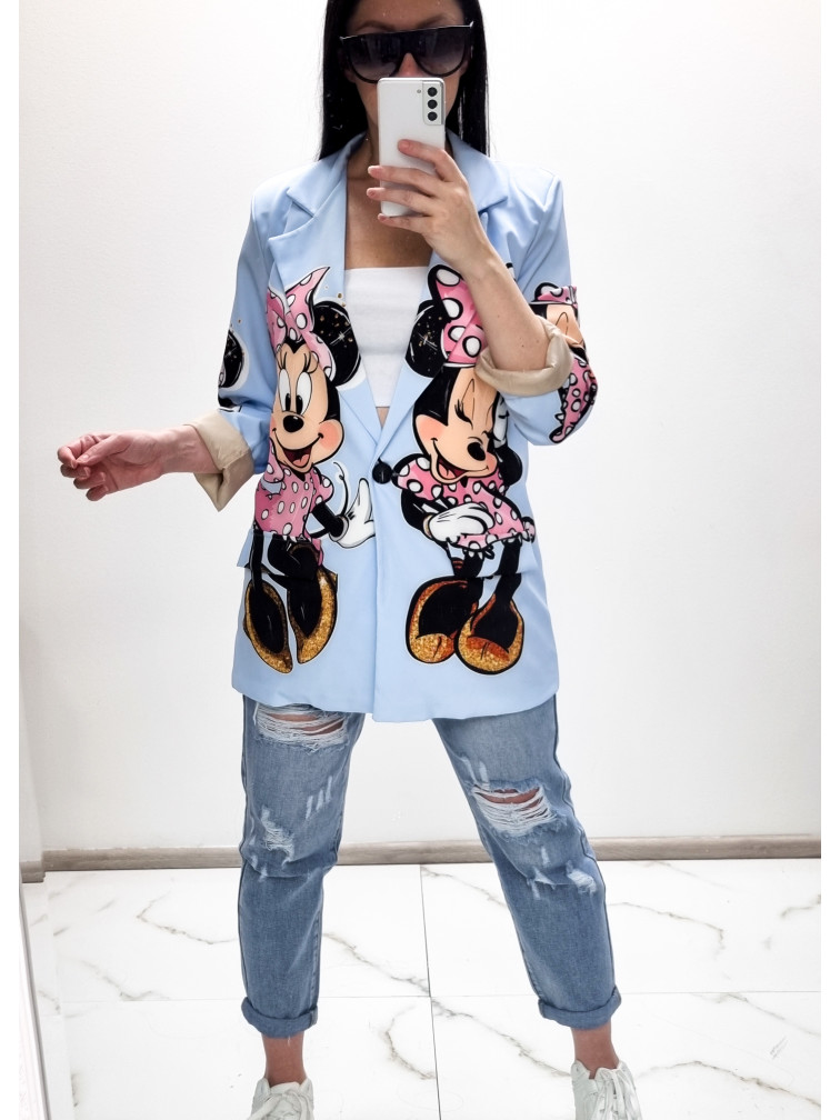 Ležérne sako Minnie Mouse - blankytné modré